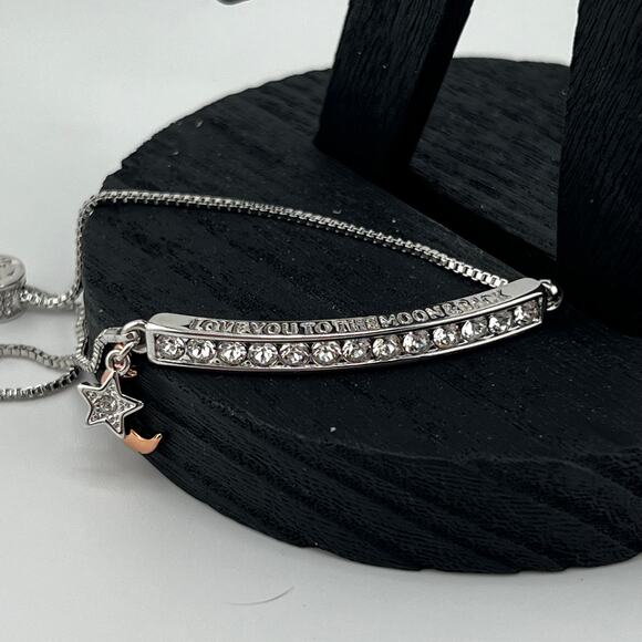 IBB CN "Love You To The Moon" Silver Tone Crystal Adjustable Bracelet - Picture 1 of 4